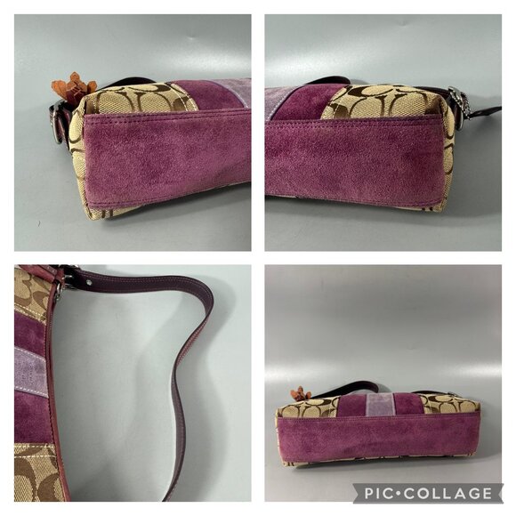Coach Signature C Brown & Purple Canvas & Suede Baguette Shoulder Bag - Picture 12 of 12